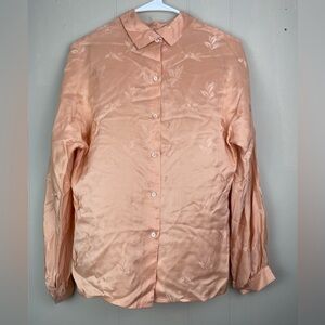 Jerri Sherman Vintage Silk Button Front Embossed Blouse Women’s Size 10